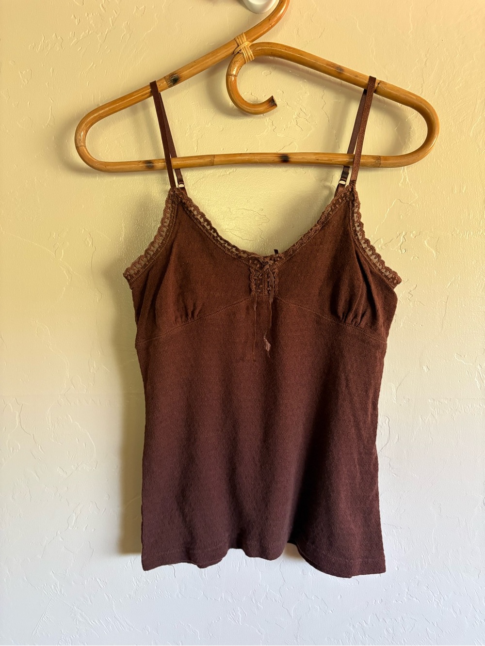 Y2K Vintage 2000s Rue21 Brown Cami Camisole Tank Top V-Neck Lace Trim Size Large